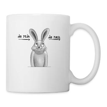 Kaninchen da rein da raus lustiges Hasen T-Shirt - Tasse - Weiß - Rechts