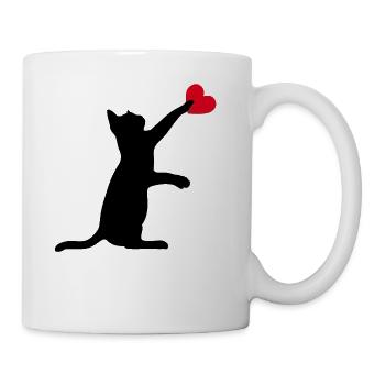 Cat Kitten Plays Heart Men Women Children - Mug - white - Right