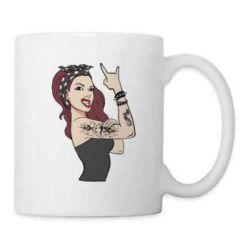 Girl Power PWR Pin Up Tattoo Rockabilly - Tasse - Weiß - Rechts