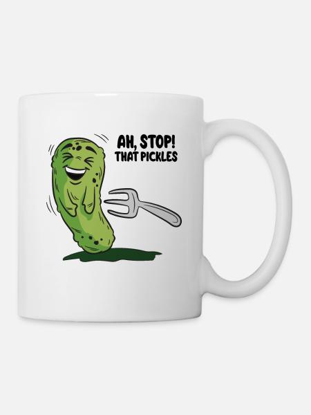 STOP THAT PICKLES Kitzelige Gurke Humor Spruch - Tasse - Weiß