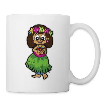 Hula Mädchen mit Bastrock Ukulele Blumenkette - Tasse - Weiß - Rechts