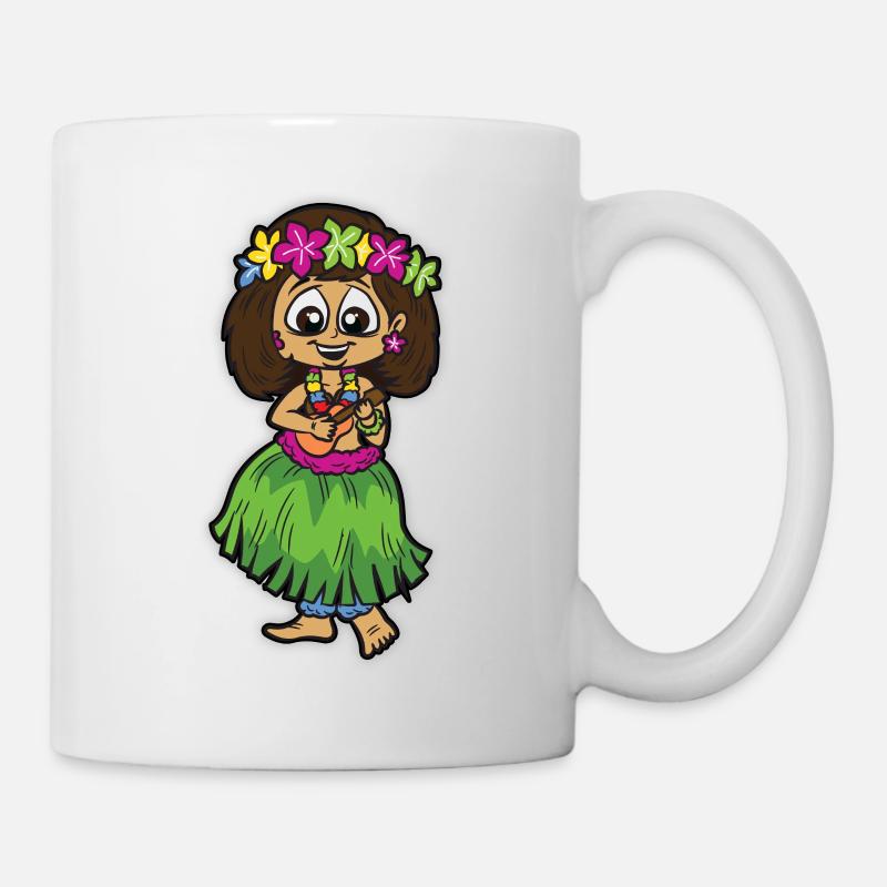 Hula Mädchen mit Bastrock Ukulele Blumenkette - Tasse - Weiß