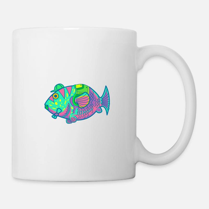 Le poisson va à l'école avec une cravate - Mug blanc - blanc