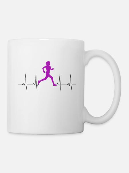 Fitness Laufen Lustige Damen EKG Läufer Herzschlag - Tasse - Weiß