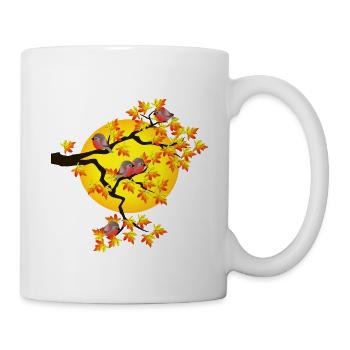 Herbst Vögel Vogel Spatz Herbstdekoration Sonne - Tasse - Weiß - Rechts