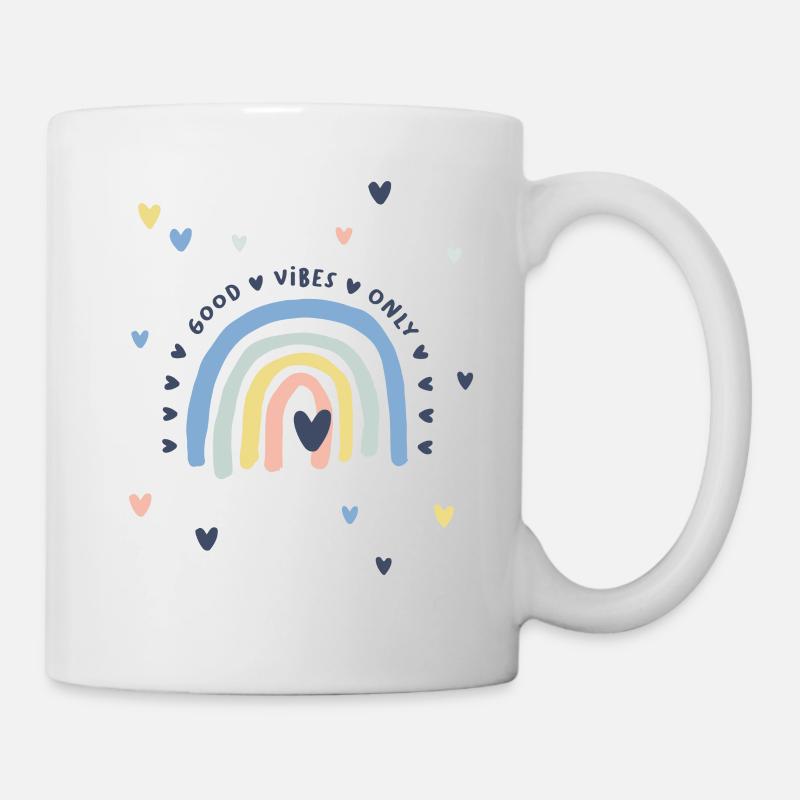 Arc-en-ciel avec un cœur - Good Vibes Only - Mug blanc - blanc
