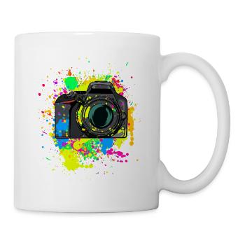 Bunte Kamera Geschenk für Fotografen Farbkleckse - Tasse - Weiß - Rechts