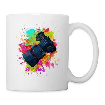 tolle Kamera mit Objektiv in Farbkleckse Geschenk - Tasse - Weiß - Rechts