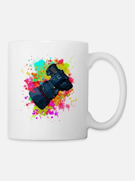 tolle Kamera mit Objektiv in Farbkleckse Geschenk - Tasse - Weiß
