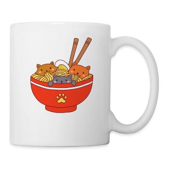Drei Niedliche Katzen Essen Japanische Ramen Nudel - Tasse - Weiß - Rechts