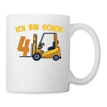 Gabelstapler Stapler zum 4. Geburtstag 4 Jahre - Tasse - Weiß - Rechts
