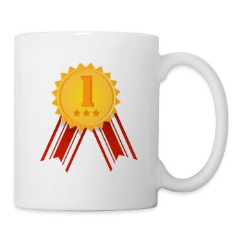 1. Platz - Sieger - Siegermedaille Größe anpassbar - Tasse - Weiß - Rechts