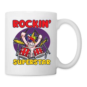 ROCKIN SUPERSTAR rocker unicorn drummer humor - Mug - white - Right