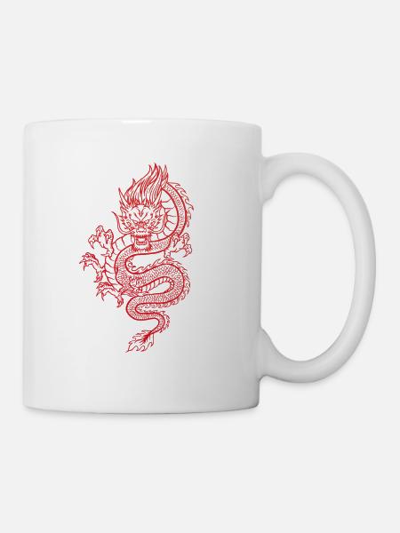 Japanese dragon hand drawn red - Mug - white