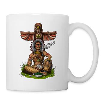 Chef amérindien fumer de l'herbe - Mug blanc - blanc - Droite