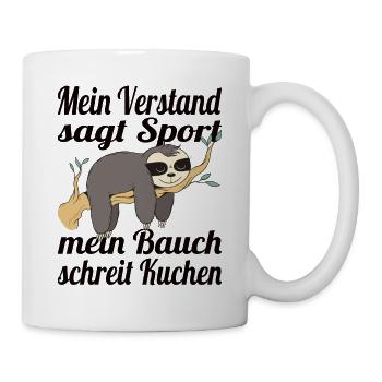 Faultier Kuchen Sport Essen Schlafen Geschenk - Tasse - Weiß - Rechts
