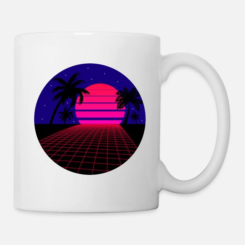 Aesthetic Vaporwave Grid Palm Sun Gift - Mug - white