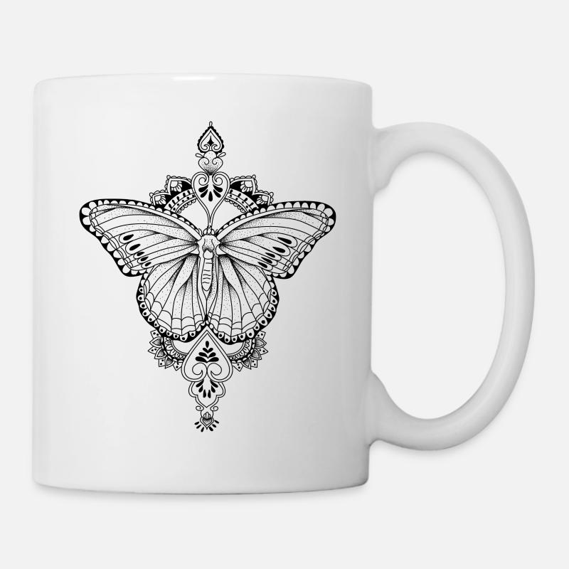 Butterfly mandala style line work - Mug - white