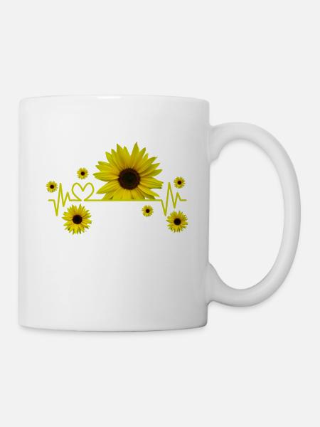 Sunflower, sunflower, heartbeat, heart, flower - Mug - white