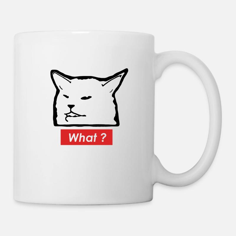 Meme-Katze „What“ – Schwarzweiß Design - Tasse - Weiß