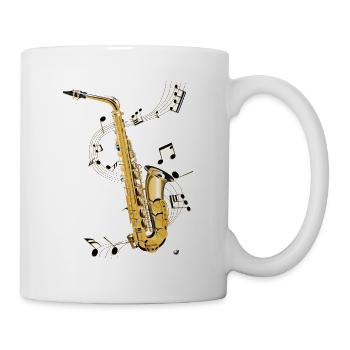 Saxophone illustration with music system with musical notes - Mug - white - Right