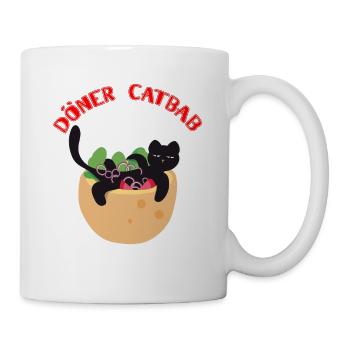 Faule Katze Liegt auf den Döner Kebab ( Catbab ) - Tasse - Weiß - Rechts