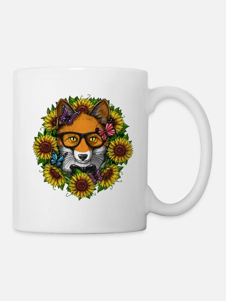 Fox Hippie Sunflowers - Mug - white
