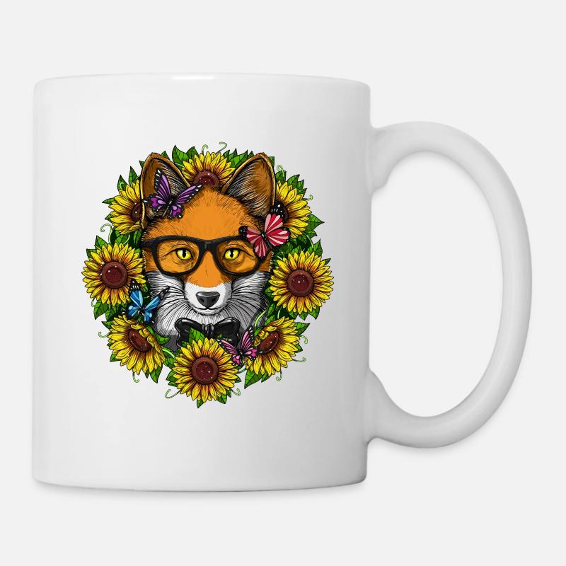 Fox Hippie Sunflowers - Mug - white