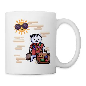 Katze Urlaub Koffer Himmel - Tasse - Weiß - Rechts