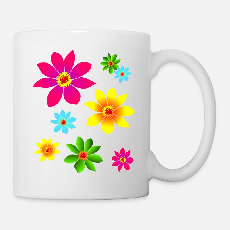 fleurs colorées, colorées, épanouies, fleurs, fleuries - Mug blanc - blanc
