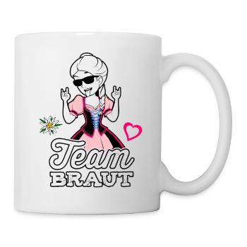 Team Braut Dirndl Tracht Bayern JGA Frauen Kostüm - Tasse - Weiß - Rechts