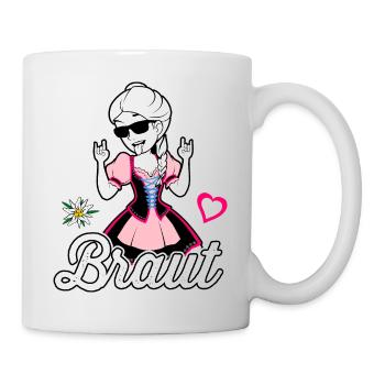Braut Dirndl Tracht JGA Kostüm Bayern Poltern Süß - Tasse - Weiß - Rechts