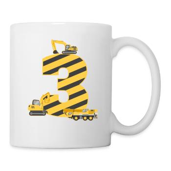 3. Geburtstag Bagger Baustelle Gelb Geschenk - Tasse - Weiß - Rechts