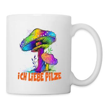 Ich liebe Pilze, bunte Pilze, Pilz, Geschenkidee - Tasse - Weiß - Rechts