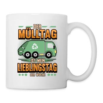 Lustig Müllabfuhr Müllauto Müllmänner Geschenk - Tasse - Weiß - Rechts