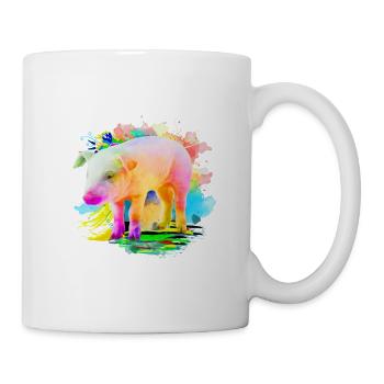Ferkel Schwein Wasserfarben Bunt Geschenk - Tasse - Weiß - Rechts