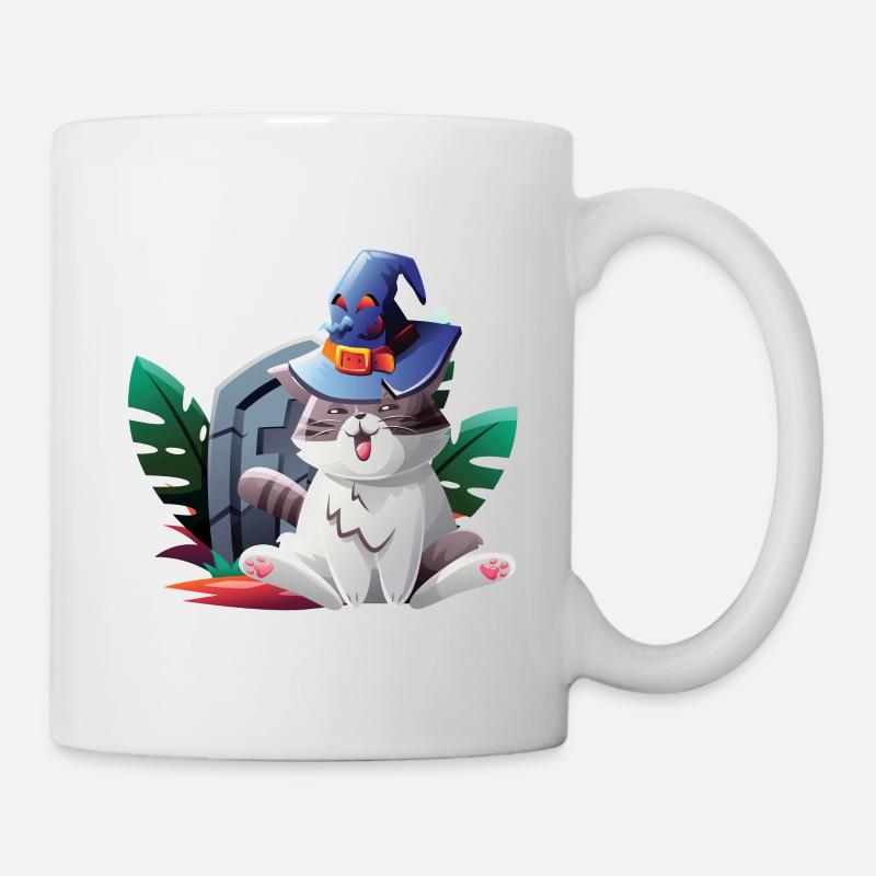 Halloween Katze mit Hexenhut - Tasse - Weiß