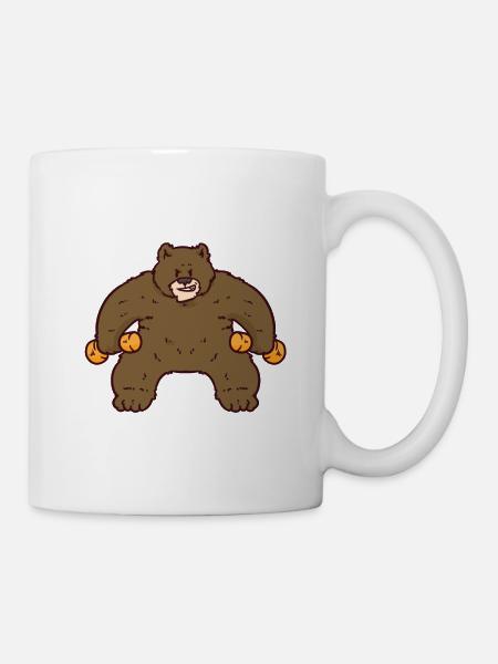 Bodybuilding Bär fitness Hantel witzig - Tasse - Weiß