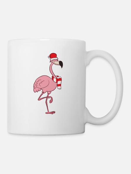 Weihnachts Flamingo mit Weihnachtsmütze Flamingo - Tasse - Weiß