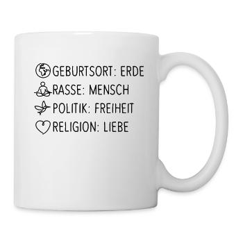 Religion Liebe Freiheit Leben gemeinsam Menschen - Tasse - Weiß - Rechts