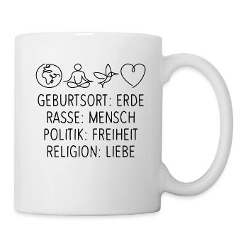 Religion Liebe Freiheit Leben gemeinsam Menschen - Tasse - Weiß - Rechts