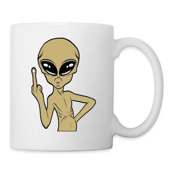 Funny Alien Middle Finger Stinking Finger Tshirt - Mug - white - Right