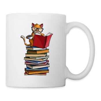 Cute Cats, Books and Tea Funny Bibliophile Kitty L - Mug - white - Right