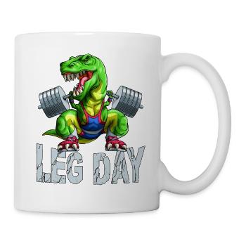 Bein Tag Kniebeugen T-Rex Gewichtheber Langhantel Fitnessstudio Trai - Tasse - Weiß - Rechts