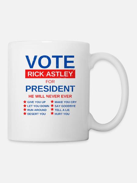 Dire une idée de cadeau Votez Rick Astley pour le président - Kop/krus - hvid