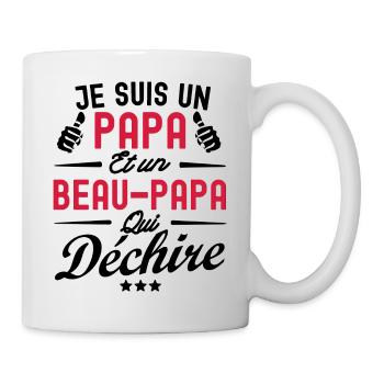 je suis un papa et un beau papa qui déchire - Mug blanc - blanc - Droite