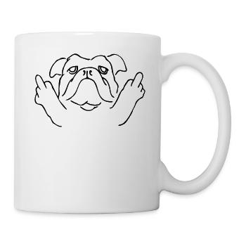 Lustige Bulldogge Zeigt Stinkefinger Geschenk - Tasse - Weiß - Rechts