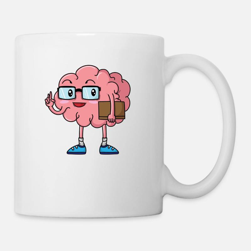 Streber Gehirn mit Buch und Brille - Tasse - Weiß