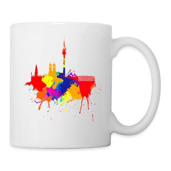 München Skyline Bunte Farben Malerei Bayern Fan - Tasse - Weiß - Rechts