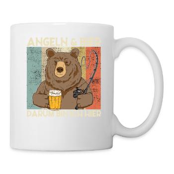 Angeln und Bier darum bin ich hier Angler Spruch - Tasse - Weiß - Rechts